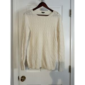 Talbots Cable Knit Sweater Ivory Shoulder Button Crewneck Women’s Size L